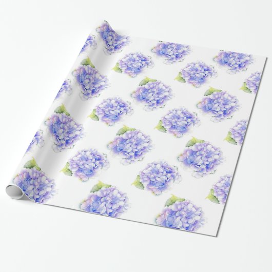Hydrangea Waterverf Patroon Cadeaupapier (Uitgerold)