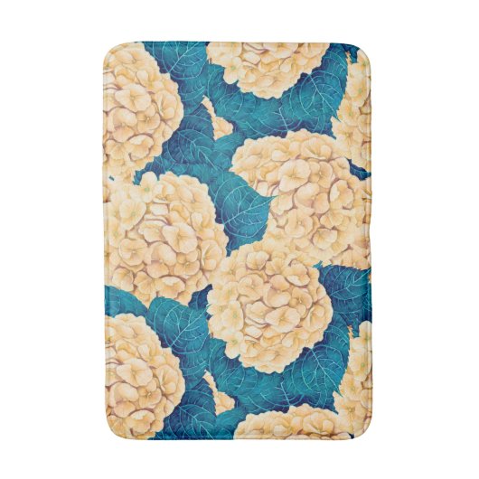 Hydrangea waterverf patroon, geel en blauw badmat (Voorkant Verticaal)
