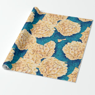 Hydrangea waterverf patroon, geel en blauw cadeaupapier