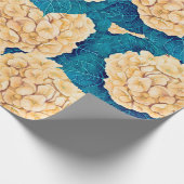 Hydrangea waterverf patroon, geel en blauw cadeaupapier (Hoek)