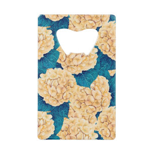 Hydrangea waterverf patroon, geel en blauw creditkaart flessenopener