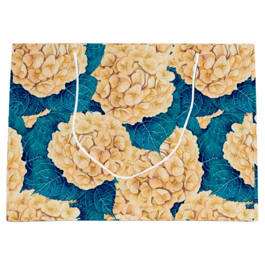 Hydrangea waterverf patroon, geel en blauw groot cadeauzakje (Voorkant)