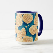 Hydrangea waterverf patroon, geel en blauw mok (Voorkant rechts)