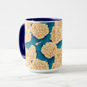 Hydrangea waterverf patroon, geel en blauw mok (Voorkant links)