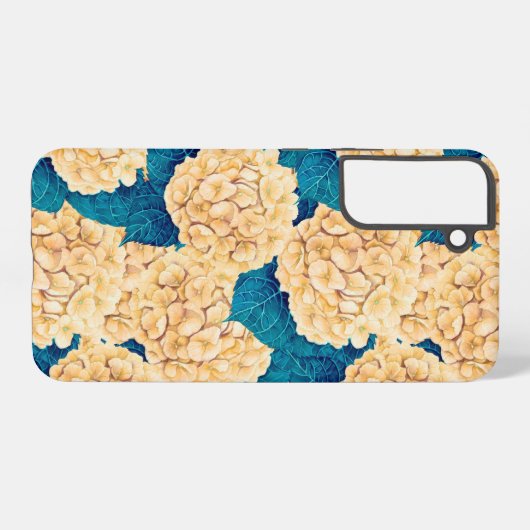 Hydrangea waterverf patroon, geel en blauw samsung galaxy hoesje (Achterkant horizontaal)