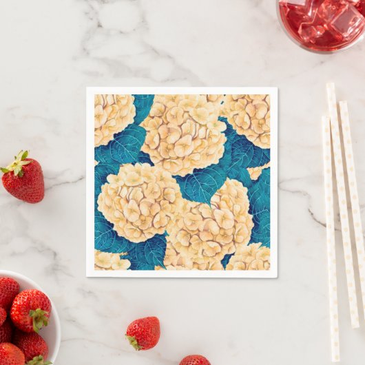 Hydrangea waterverf patroon, geel en blauw servet (Insitu)