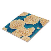 Hydrangea waterverf patroon, geel en blauw tegeltje (Zijkant)