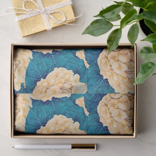 Hydrangea waterverf patroon, geel en blauw tissuepapier (Geschenk)