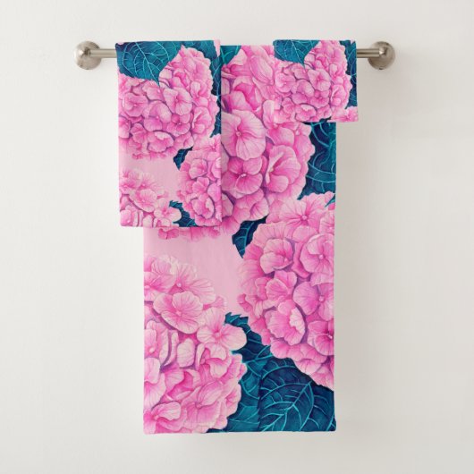 Hydrangea waterverf patroon, roze en blauw bad handdoek (Insitu)