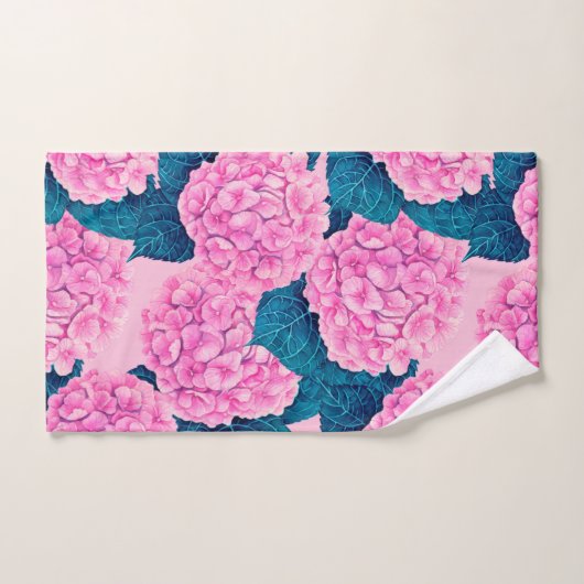 Hydrangea waterverf patroon, roze en blauw bad handdoek (Handdoek)