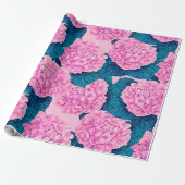 Hydrangea waterverf patroon, roze en blauw cadeaupapier (Uitgerold)