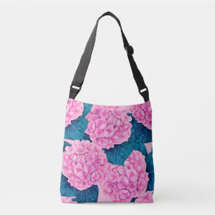 Hydrangea waterverf patroon, roze en blauw crossbody tas