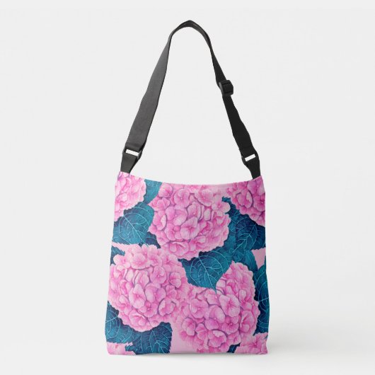 Hydrangea waterverf patroon, roze en blauw crossbody tas (Voorkant)