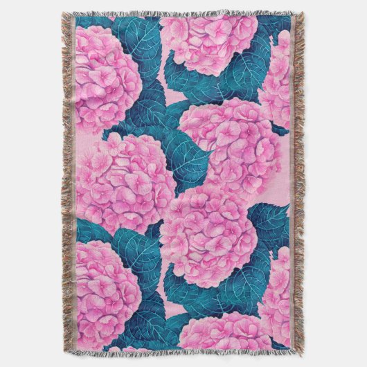 Hydrangea waterverf patroon, roze en blauw deken (Voorkant Verticaal)