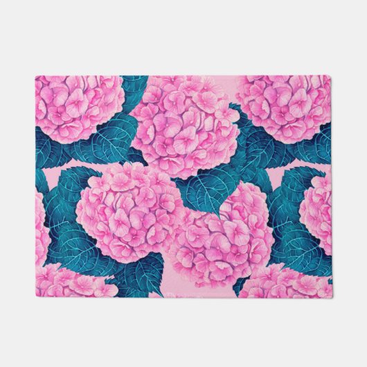 Hydrangea waterverf patroon, roze en blauw deurmat (Voorkant)