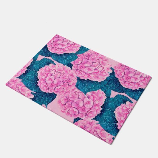 Hydrangea waterverf patroon, roze en blauw deurmat (Schuin)