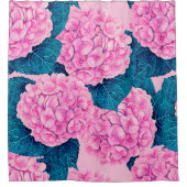 Hydrangea waterverf patroon, roze en blauw douchegordijn (Voorkant)