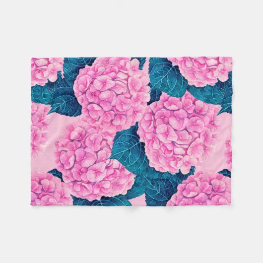 Hydrangea waterverf patroon, roze en blauw fleece deken (Voorkant (Horizontaal))