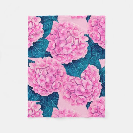 Hydrangea waterverf patroon, roze en blauw fleece deken (Voorkant)