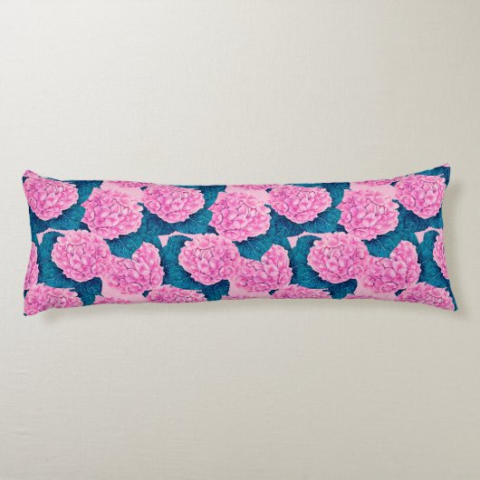 Hydrangea waterverf patroon, roze en blauw lichaamskussen (Achterkant)