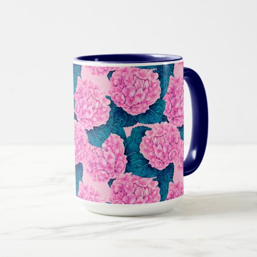 Hydrangea waterverf patroon, roze en blauw mok (Voorkant rechts)