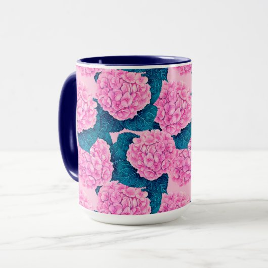 Hydrangea waterverf patroon, roze en blauw mok (Voorkant links)