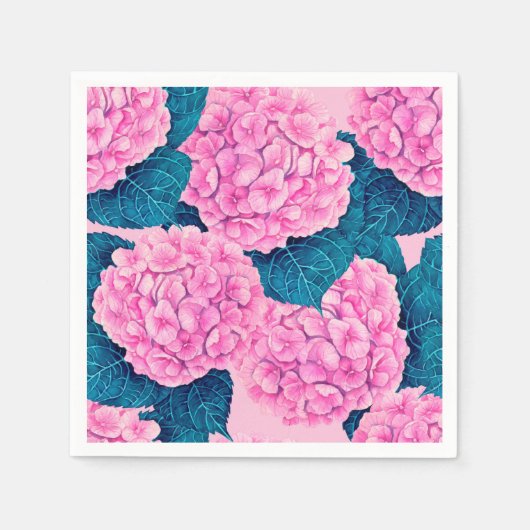 Hydrangea waterverf patroon, roze en blauw servet (Voorkant)