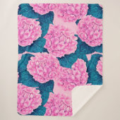 Hydrangea waterverf patroon, roze en blauw sherpa deken (Voorkant)