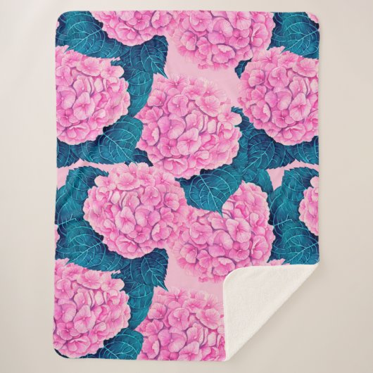 Hydrangea waterverf patroon, roze en blauw sherpa deken (Voorkant)