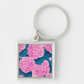 Hydrangea waterverf patroon, roze en blauw sleutelhanger (Voorkant)