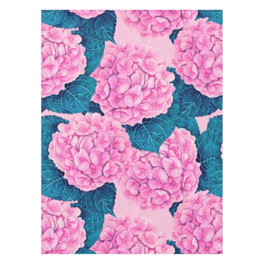 Hydrangea waterverf patroon, roze en blauw tafelkleed (Voorkant)