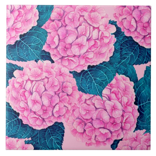 Hydrangea waterverf patroon, roze en blauw tegeltje (Voorkant)