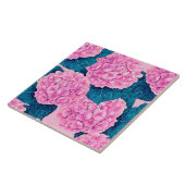 Hydrangea waterverf patroon, roze en blauw tegeltje (Zijkant)