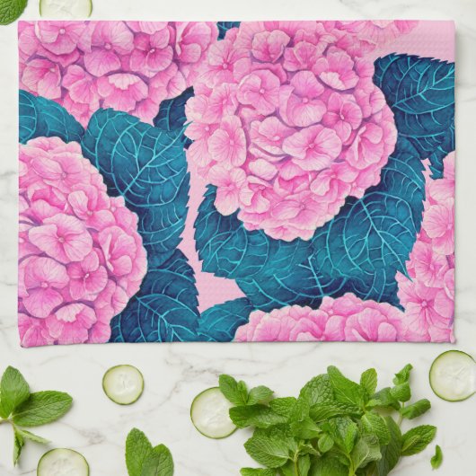 Hydrangea waterverf patroon, roze en blauw theedoek (Gevouwen)