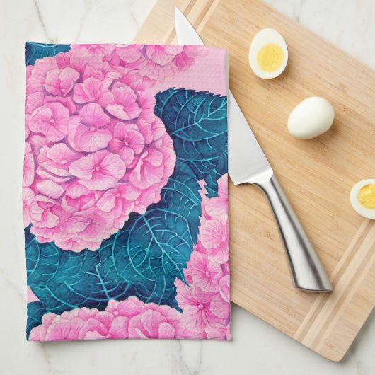 Hydrangea waterverf patroon, roze en blauw theedoek (Quarter Fold)