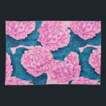 Hydrangea waterverf patroon, roze en blauw theedoek<br><div class="desc">Patroon gemaakt van roze hydrangea-bloem,  geschilderd met waterverven.</div>