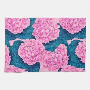 Hydrangea waterverf patroon, roze en blauw theedoek