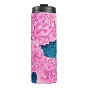 Hydrangea waterverf patroon, roze en blauw thermosbeker
