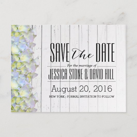 Hydrangea Weathered Wood Wedding Save the Date Aankondigingskaart (Voorkant)