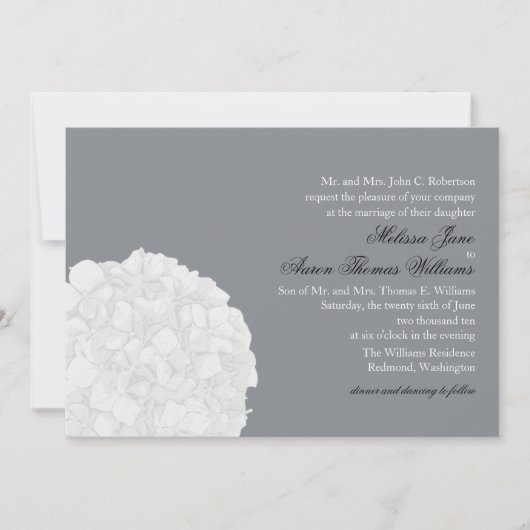 Hydrangea Wedding Invitation - Grijs Kaart (Voorkant)