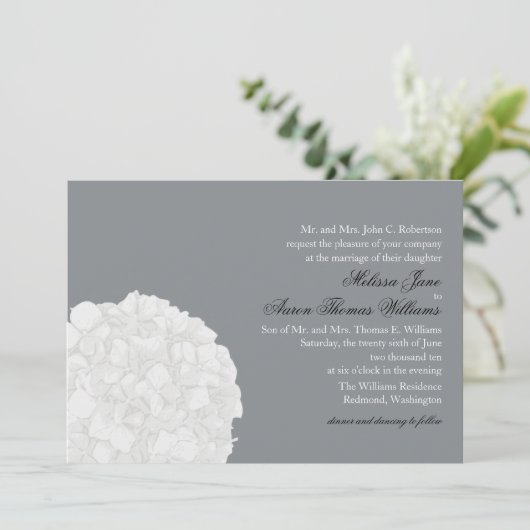 Hydrangea Wedding Invitation - Grijs Kaart (Staand voorkant)