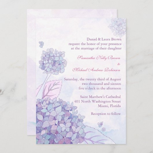 Hydrangea Wedding Invitations Kaart (Voorkant / Achterkant)
