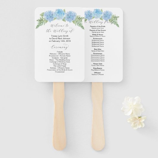 Hydrangea Wedding Program Fans Handwaaier (Voorkant en achterkant)