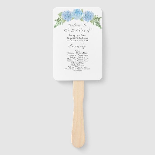 Hydrangea Wedding Program Fans Handwaaier (Voorkant)