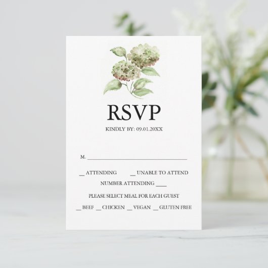 Hydrangea Wedding RSVP Cards (Staand voorkant)