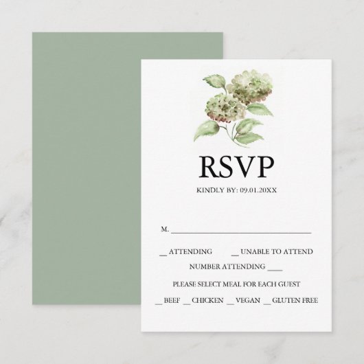 Hydrangea Wedding RSVP Cards Kaartje (Voorkant / Achterkant)
