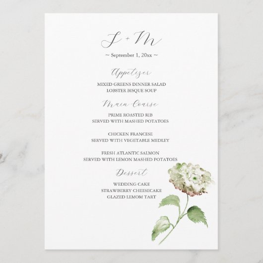 Hydrangea Wedding Table Decor | Menu (Voorkant)