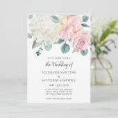 Hydrangea White Elegant Dusty Roos Peony Wedding Kaart (Staand voorkant)