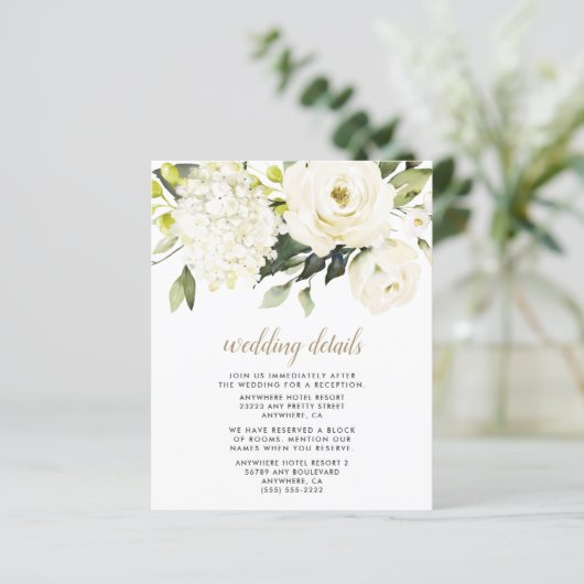 Hydrangea White Gold Floral Wedding Enclosure Kaar (Staand voorkant)