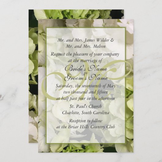 Hydrangea White Green Wedding Suite Kaart (Voorkant / Achterkant)